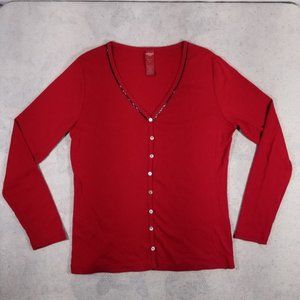 Olsen Europe Red Button Up V-Neck Sweatshirt